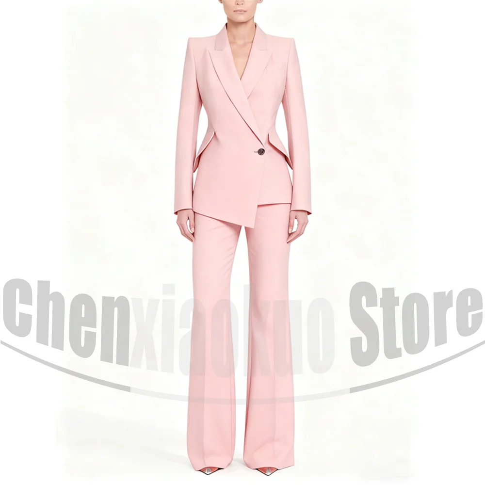 여성 정장 세트 패션 원버튼 솔리드 컬러 블레이저 팬츠 슬림 시크 우아한 프롬 파티 웨딩 의상 투피스
