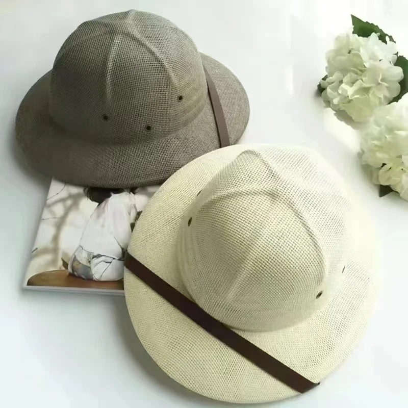 Novelty Men Straw Helmet Pith Sun Hats Men Vietnam War Army Hat Dad Boater Bucket Hats Safari Jungle Miners Cap