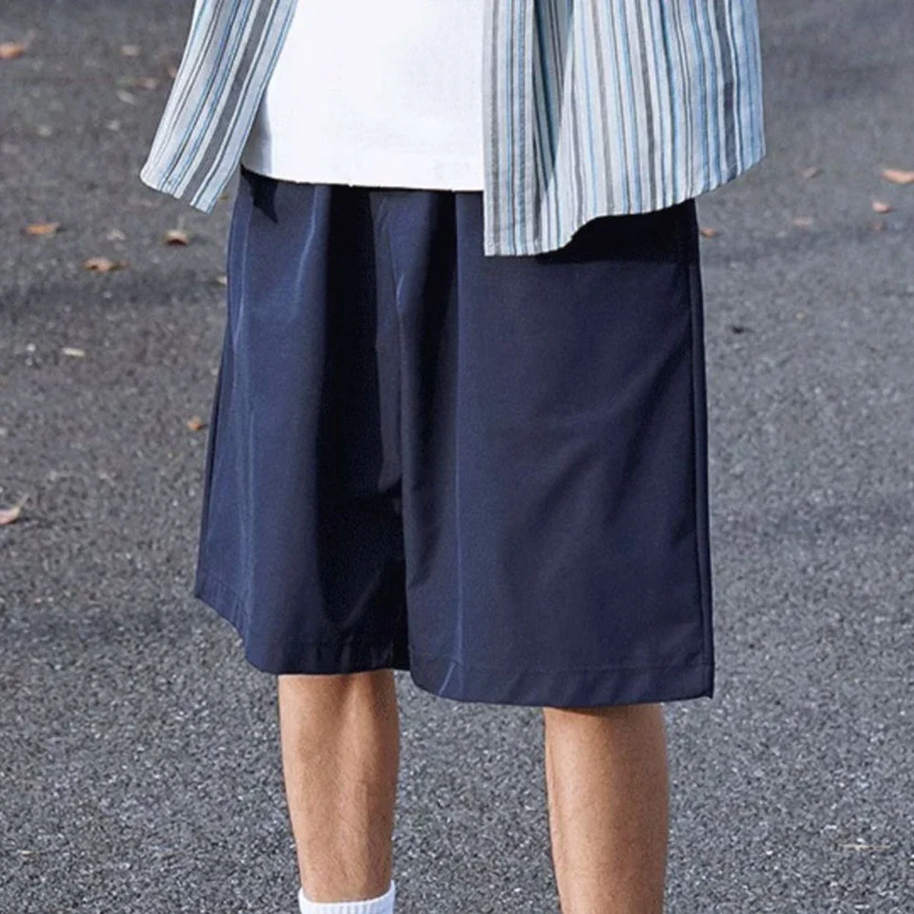 

Casual Outings Khaki Mens Thin Pants Loose Fit Casual Shorts Pants Streetwear Medium Waist Design Polyester Fabric
