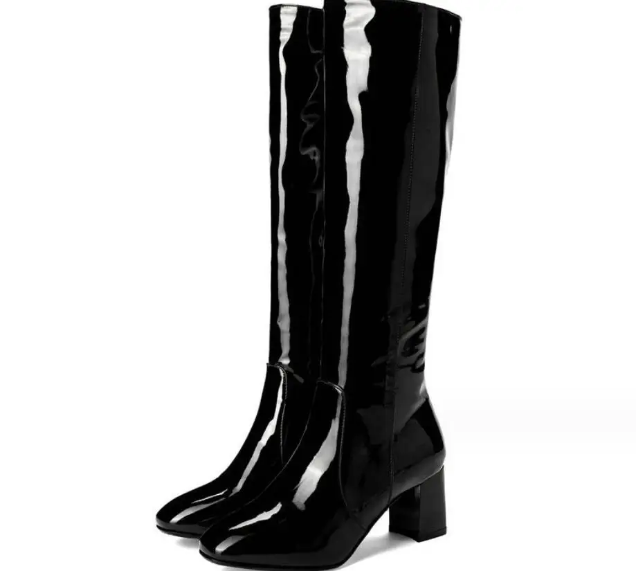 Women Boots Fashion Women BootsWhite Red Knee High Boots For Women Patent leather knee-high boots with high heels High Heel Shoe