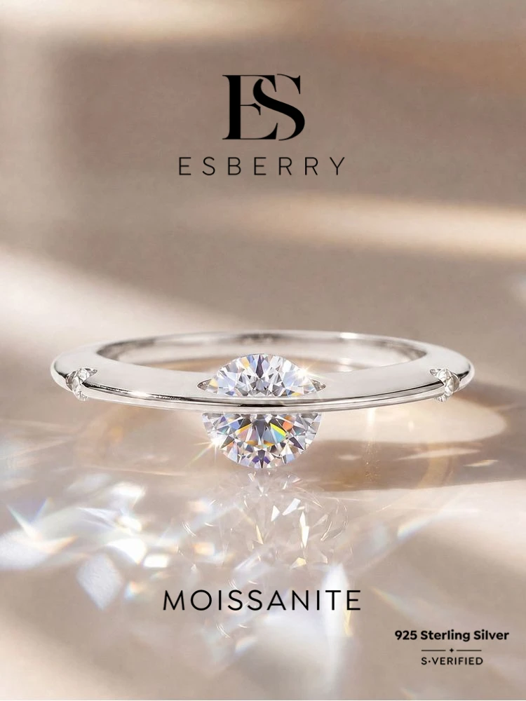 Anillo de Compromiso de Plata de Ley 925 con Diamante Moissanite Real de 1 Quilate, Diseño de Planeta Orbitando, para Mujer, Regalo Personalizado, Joyería Fina