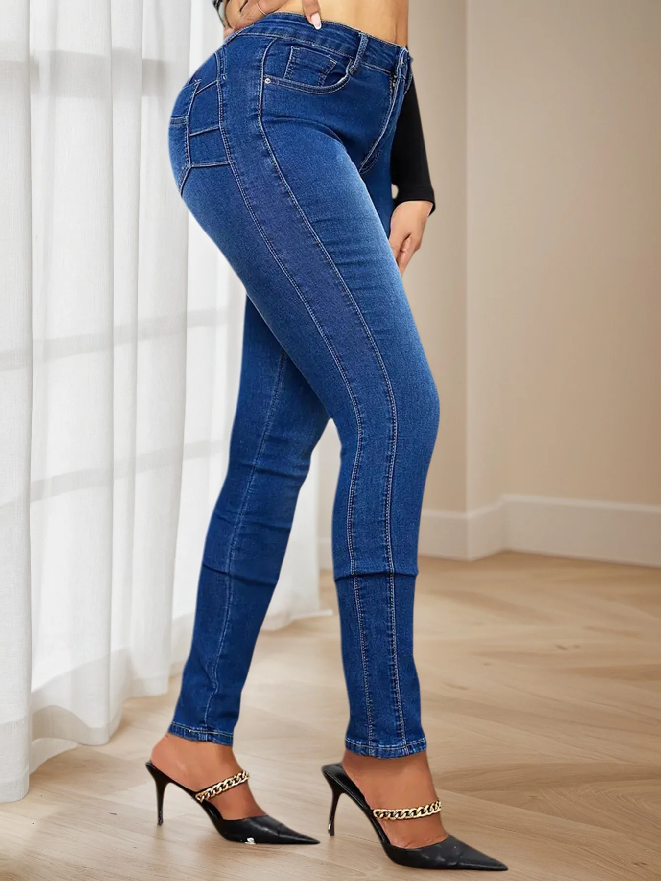 Damskie nowe jeansy z denimu sprane, wysoka elastyczność, dopasowany krój, wygodne, modelujące pośladki, seksowne i obcisłe, jeansy damskie i odzież.