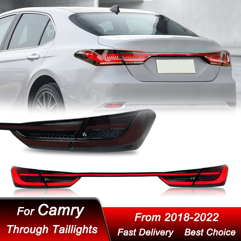 

Поп-автомобиль сквозные задние фонари для Toyota Camry 8-го поколения 18-22 новый стиль светодиодный задний фонарь динамический указатель поворота задний фонарь в сборе