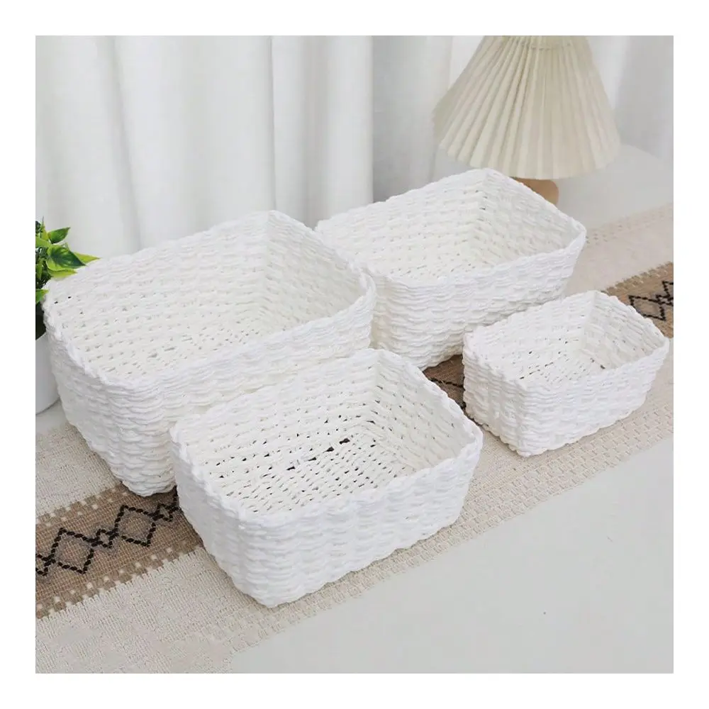 4-Piece Woven Storage Basket Set Paper Cord Woven Baskets Decorative Storage Basket Collection Miscellaneous Items, Cosmetics, CD & Toy Storage Boxes Kitchen, Bathroom, Bedroom