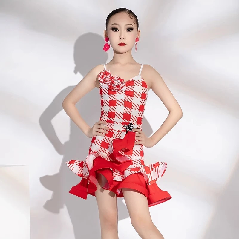 costumi da competizione, costumi latino-americani con frange Costumi di danza della fila, costumi di scena, gonne, danza latina con stampa leopardata