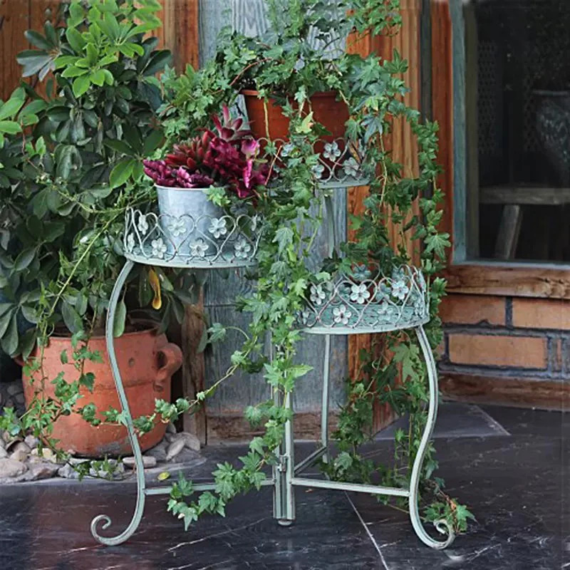 3-Layer Foldable Rotating Metal Plant Stand, Indoor and Outdoor Home Decoration Tall Flower Pot Stand