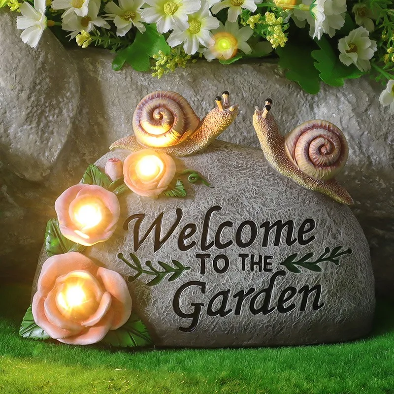 

Cross Border Outdoor Garden Solar Flower House Snail Stand Stone Decoration Patio Lawn Resin decoracion feng shui home decor