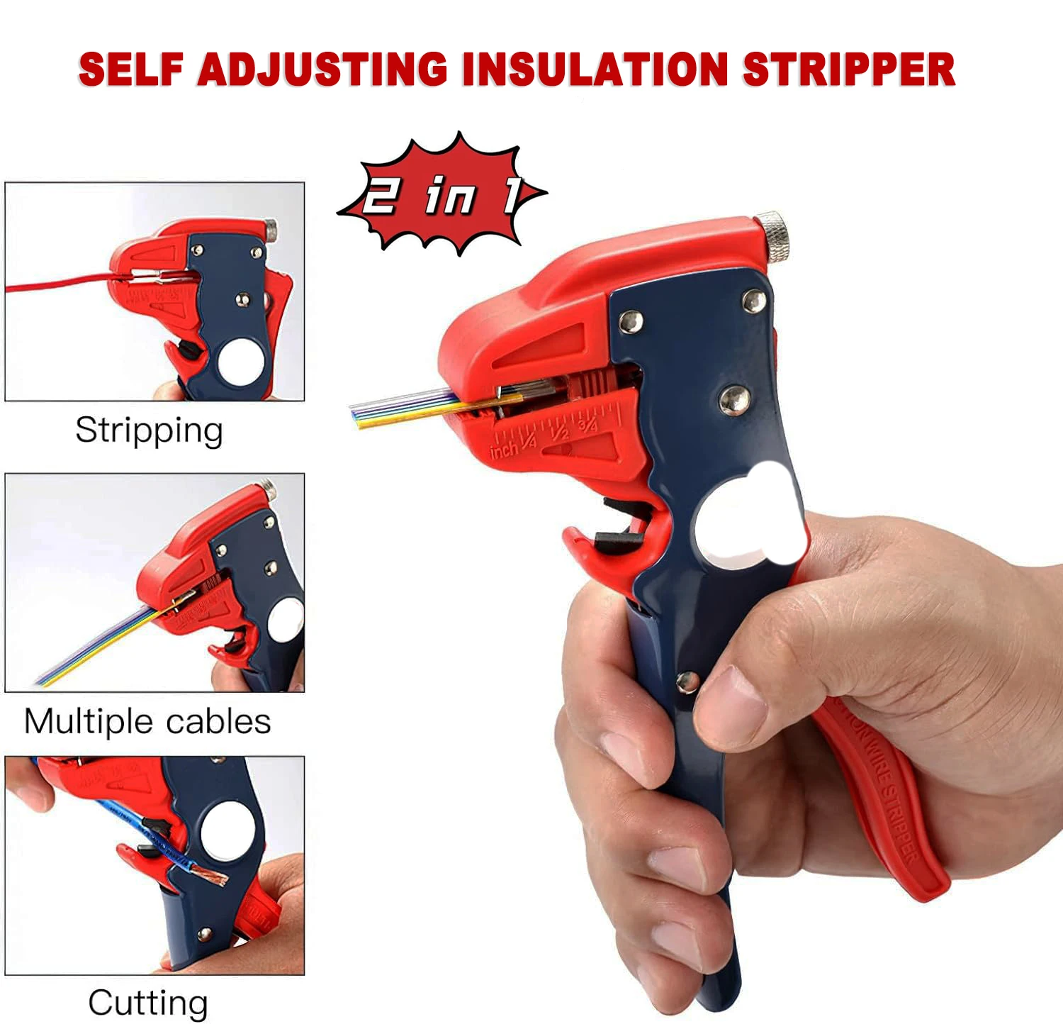 Automatic Wire Stripper Flatwire Cutter Stripping Plier 0.2 to 6mm Range Length Adjustment For Electrician