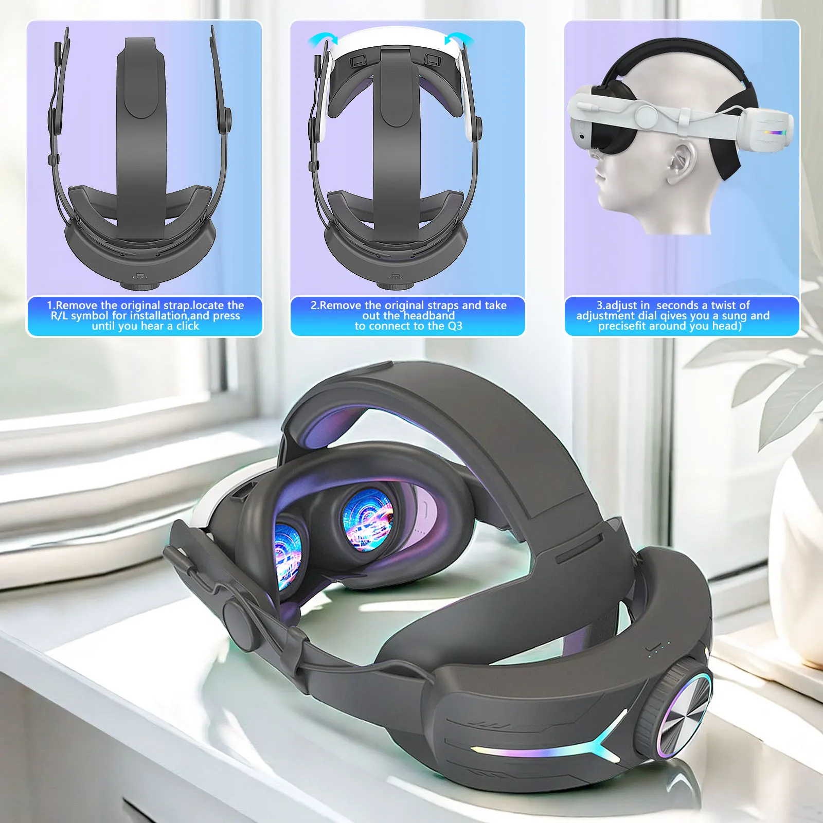 

MtomatoVR Battery Comfort Head Strap For Meta Quest3/Quest 3s Replacement Elite Strap 18W Charging Enhanced Playtime and Support