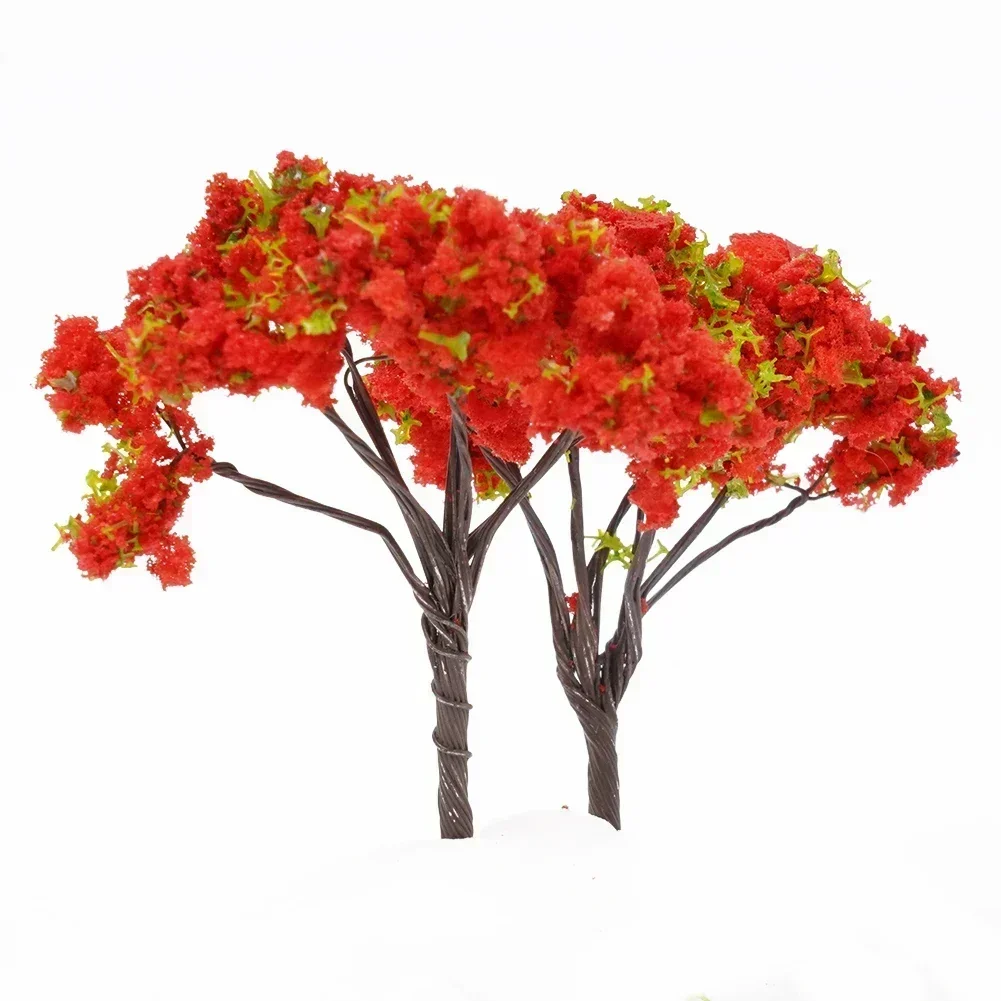 10pcs Red Flowers Model Trees Model Train Diorama Garden Scenery 4cm Flower Tree Model 3D Landscape Artificial Miniature Tree