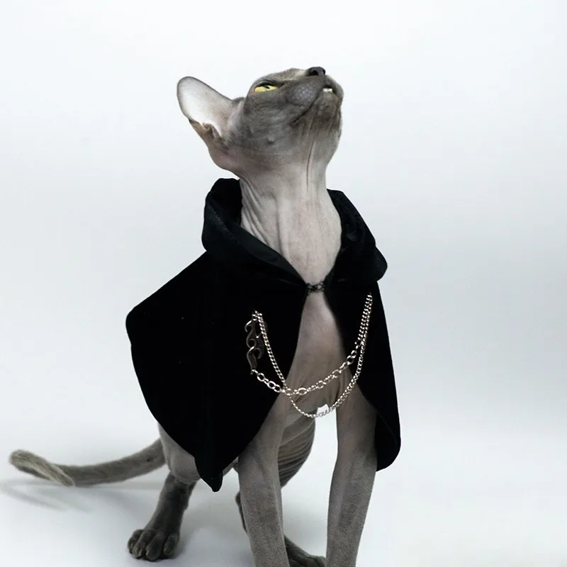 fallenvex-store-pet-cat-hooded-cloak-medieval-royal-prince-black-velvet-cape-with-chain-sphynx-devon-rex-hairless-cats-costume