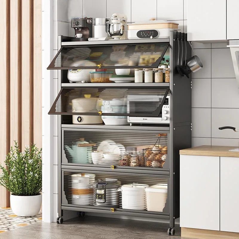 Kitchen Racks Floor-to-ceiling Dishes Cupboards Drawers Lockers Microwave Dust-proof Storage Cabinets Organizer Dish Rack