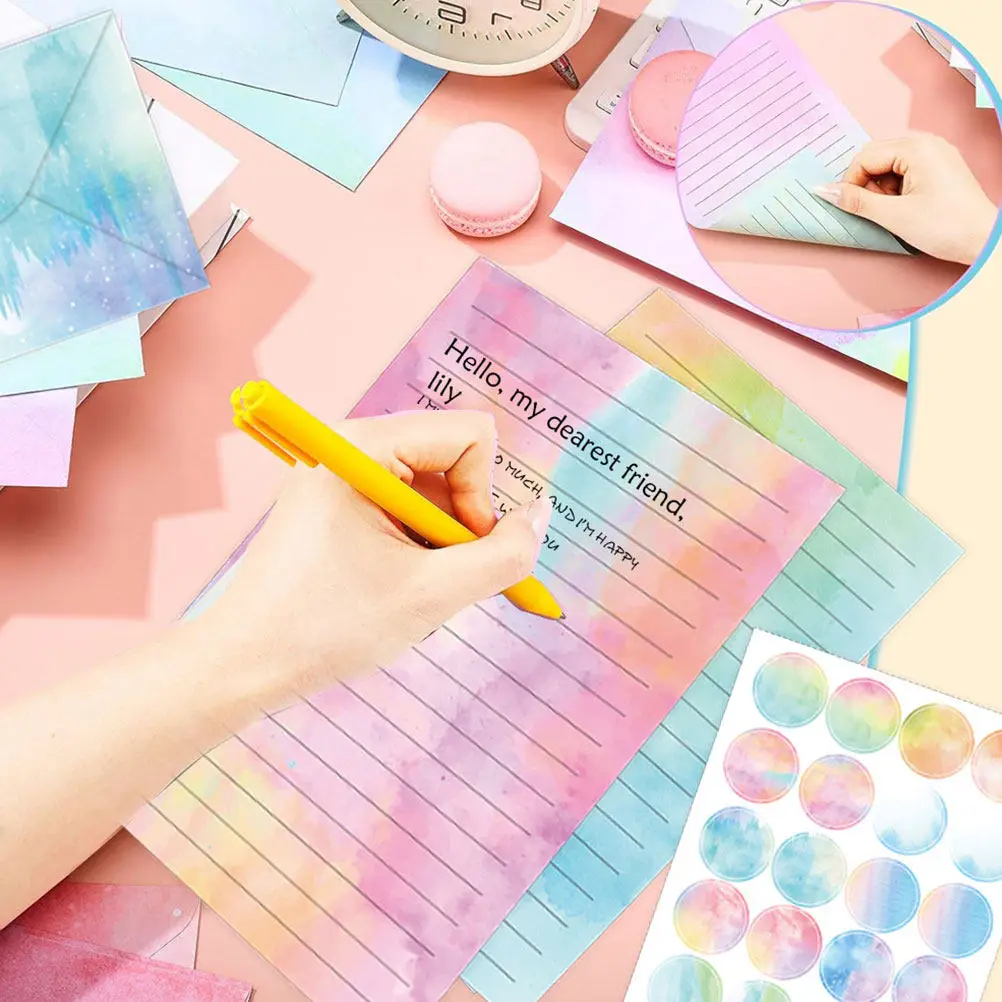 

1 Set Watercolor Letter Paper Kit Decorative Writing Paper Envelope Set Vintage Stationery Supply For Invitations Scrapbooking