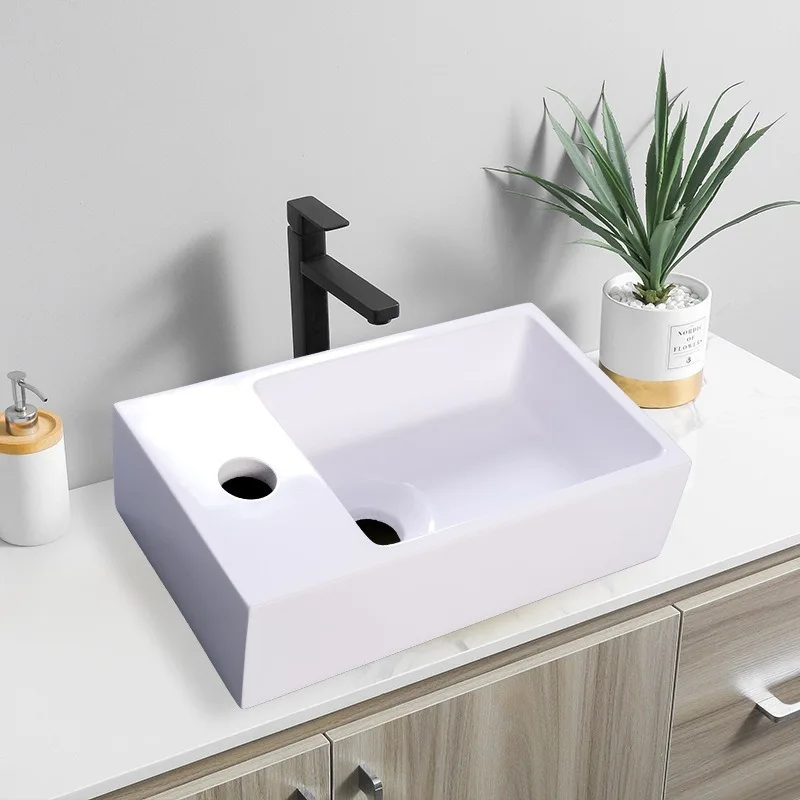 

Processing custom artificial stone wash basin, white bright light integrated forming square wash basin, hotel simple wash basin