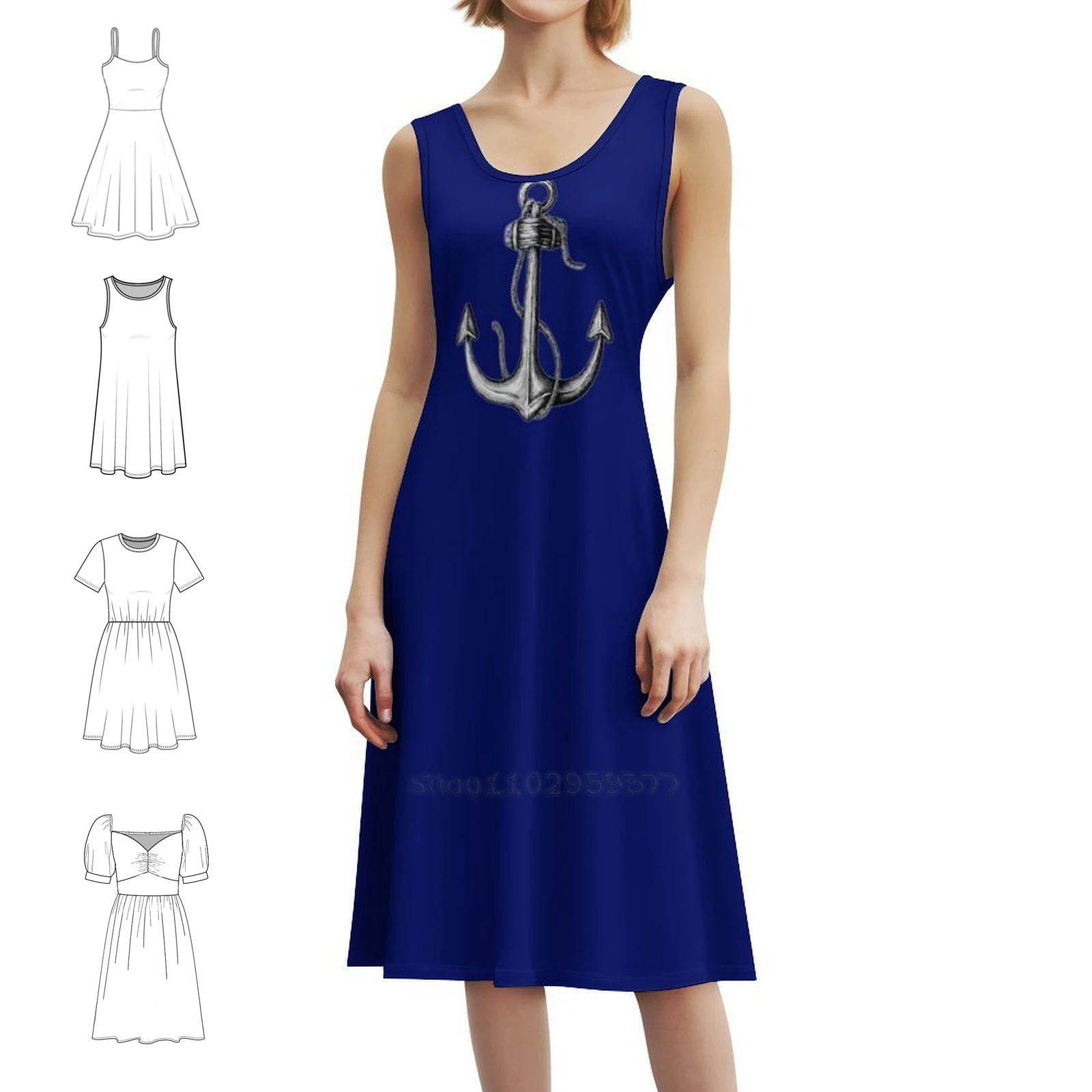 فستان "المراسي Aweigh" بفتحة عنق على شكل قلب فستان صيفي أنيق للحفلات للنساء جزء تزيين المنزل على شاطئ البحر والمحيط