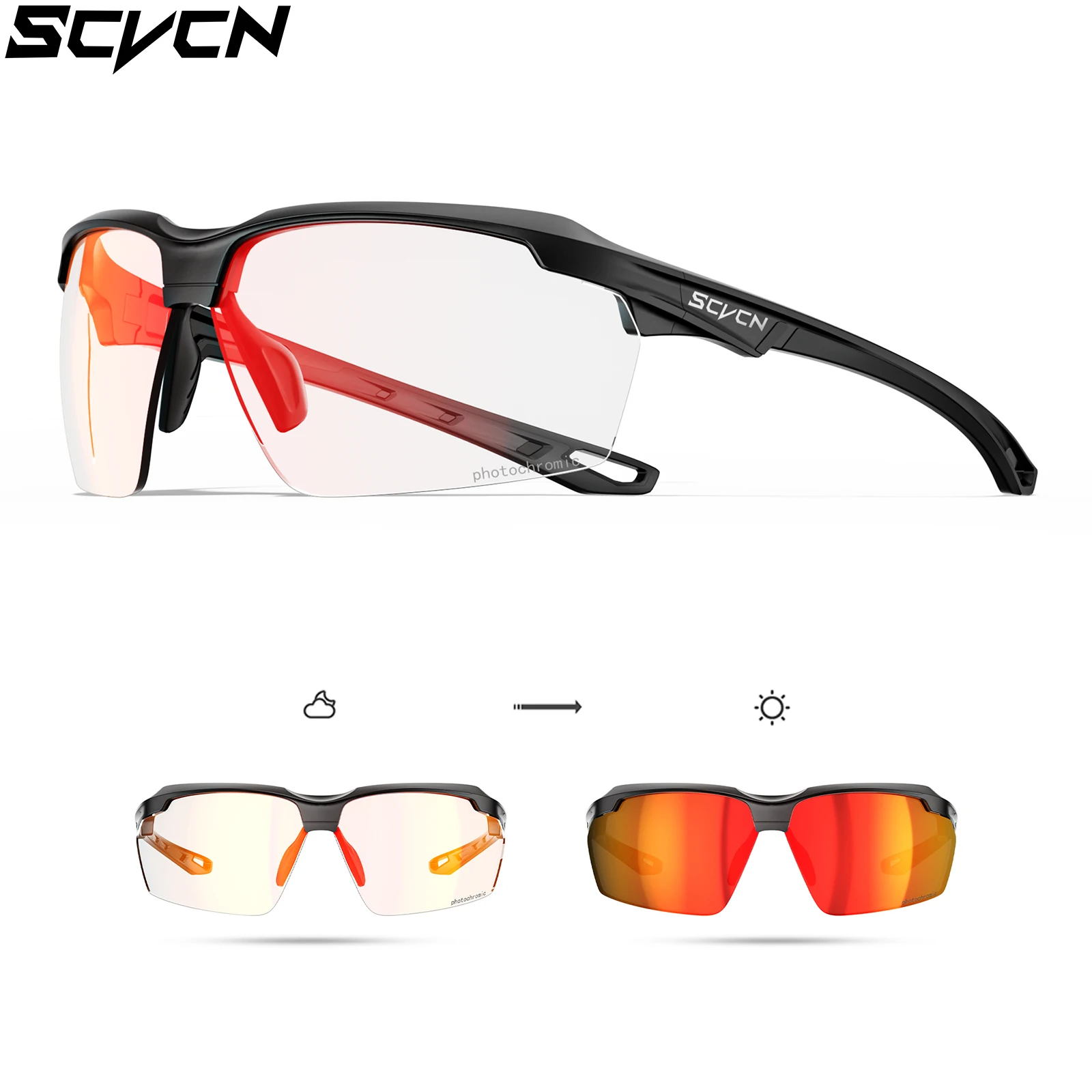 SCVCN Photochrome Fahrradbrille UV400 Fahrrad-Nachtfahrbrille MTB Outdoor-Sportbrille Lauf- und Wanderzubehör