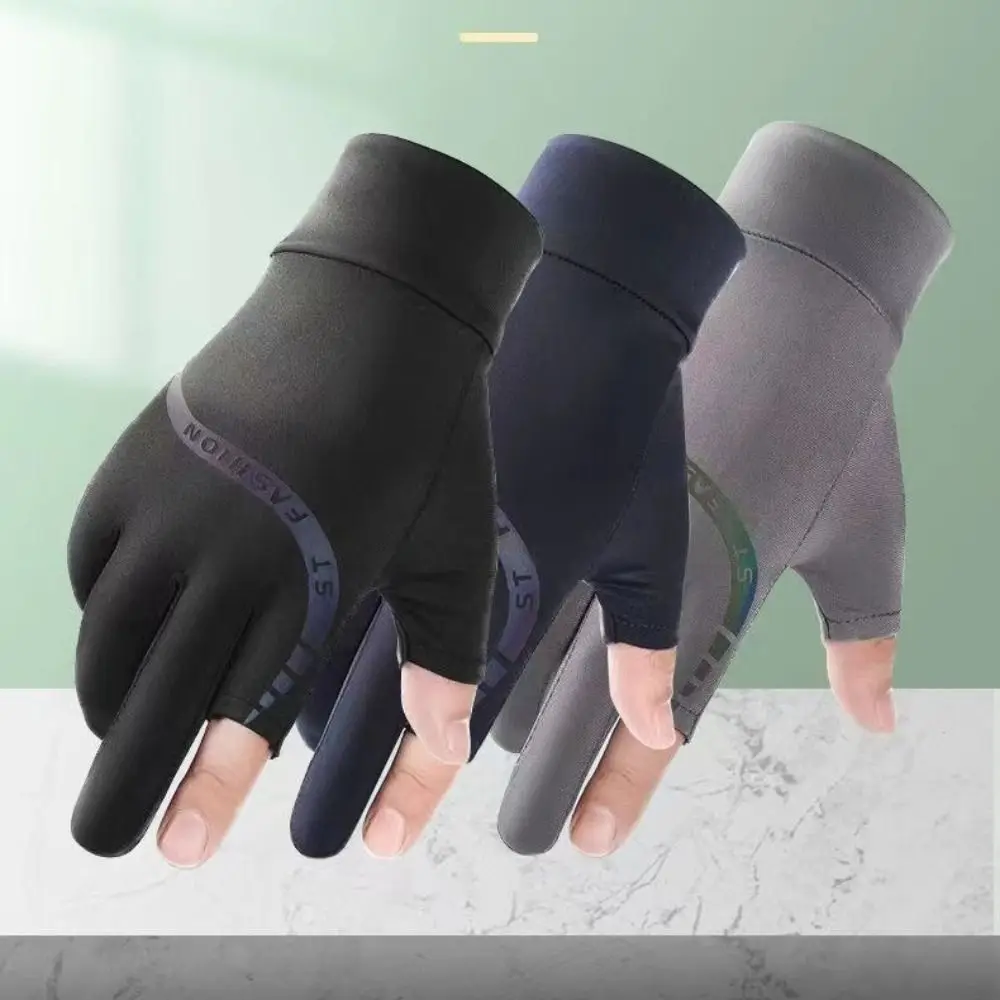 Cool Two Finger Ice Silk Gloves Touch Screen Light and Thin Cycling Gloves Non-slip Breathable Half Finger Glove Camping