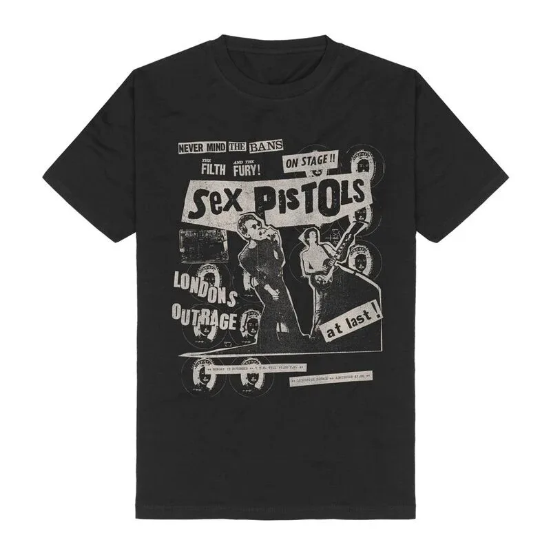 Sex Pistols Vintage Collage Print T-Shirt, 100% Baumwolle, lässiges neutrales T-Shirt, Punk Rock Streetwear