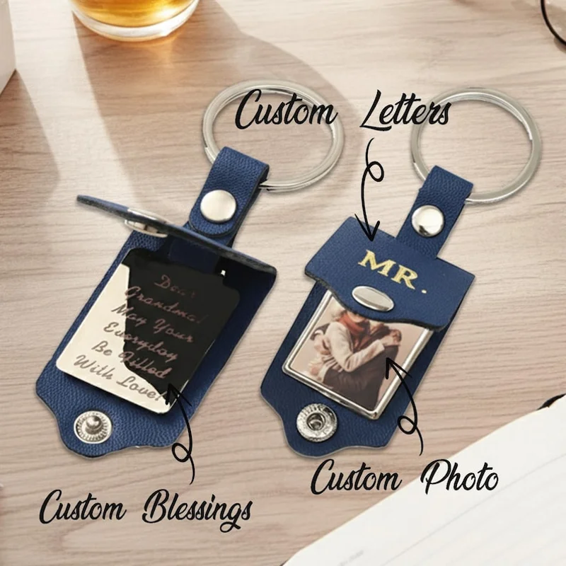 DIY Fun Photo Leather Key Ring with Engraved Image