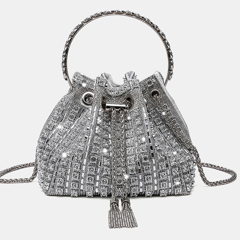 

2025 новые модные сумки для женщин, высококачественная блестящая серебряная сумка на одно плечо, сумки через плечо с бриллиантовым украшением