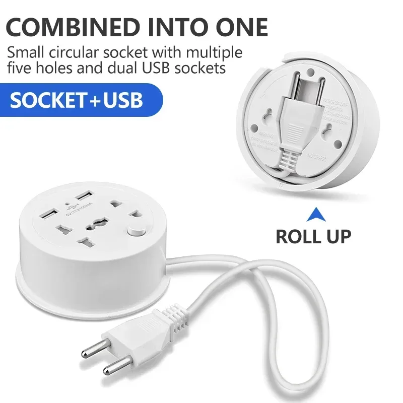 

Travel Adapter Socket , EU Plug, Multifunctional 10A Socket with USB Power Portable Outlet with Cable 1.5m