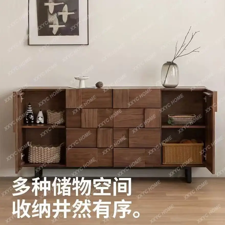 Solid wood multi-chest cabinet, walnut dining side cabinet, antique living room, wall storage, entrance cabinet, storage drawer