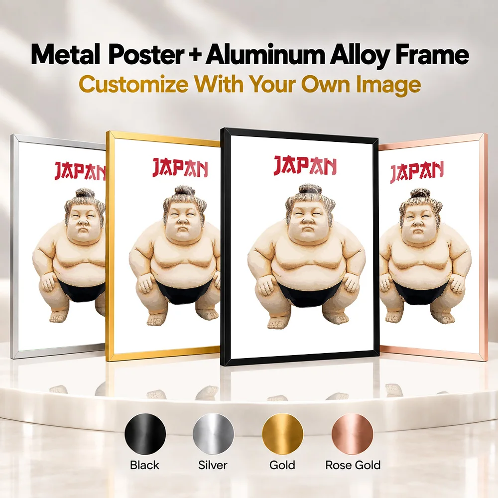 Japanese Sumo Wrestler Fighter Framed Metal Print Customized Graphic Shapes And Contrasting Colors Wall Art For Training Room