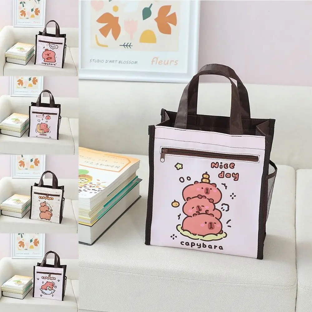 Cartoon Large Capacity Capybara Handbag Portable Waterproof Student Zipper Bag A4 Double-layer Cartoon Document Bag