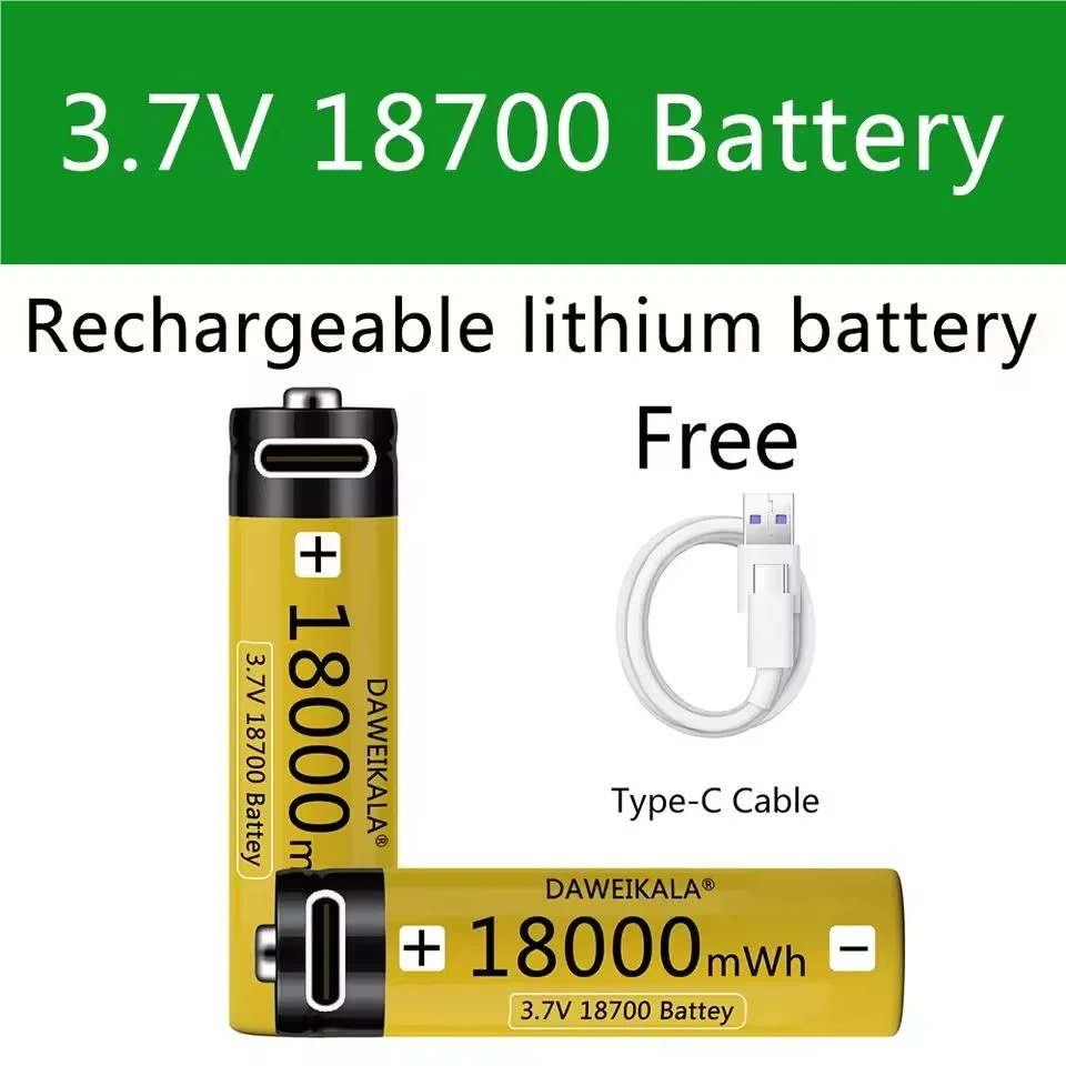 

18650 Battery USB Type-C 18700 3.7V 18000mWh USB Rechargeable Li-ion Battery for Flashlight Electric Mobile phone Toy Battery