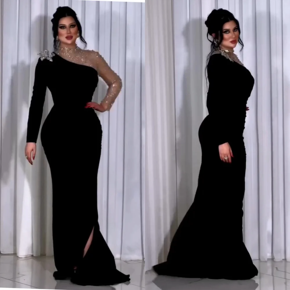 

Customized High Quality Pleat Sequined Mermaid High Collar Long Dresses Bespoke Occasion Party Pastrol Chinese Style