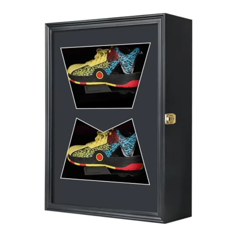 

Shoe Display Case with Mat Memorabilia Display Case Shoe Wall Mount Wooden Sneaker Cabinet for Football Basketball Sports Shoes