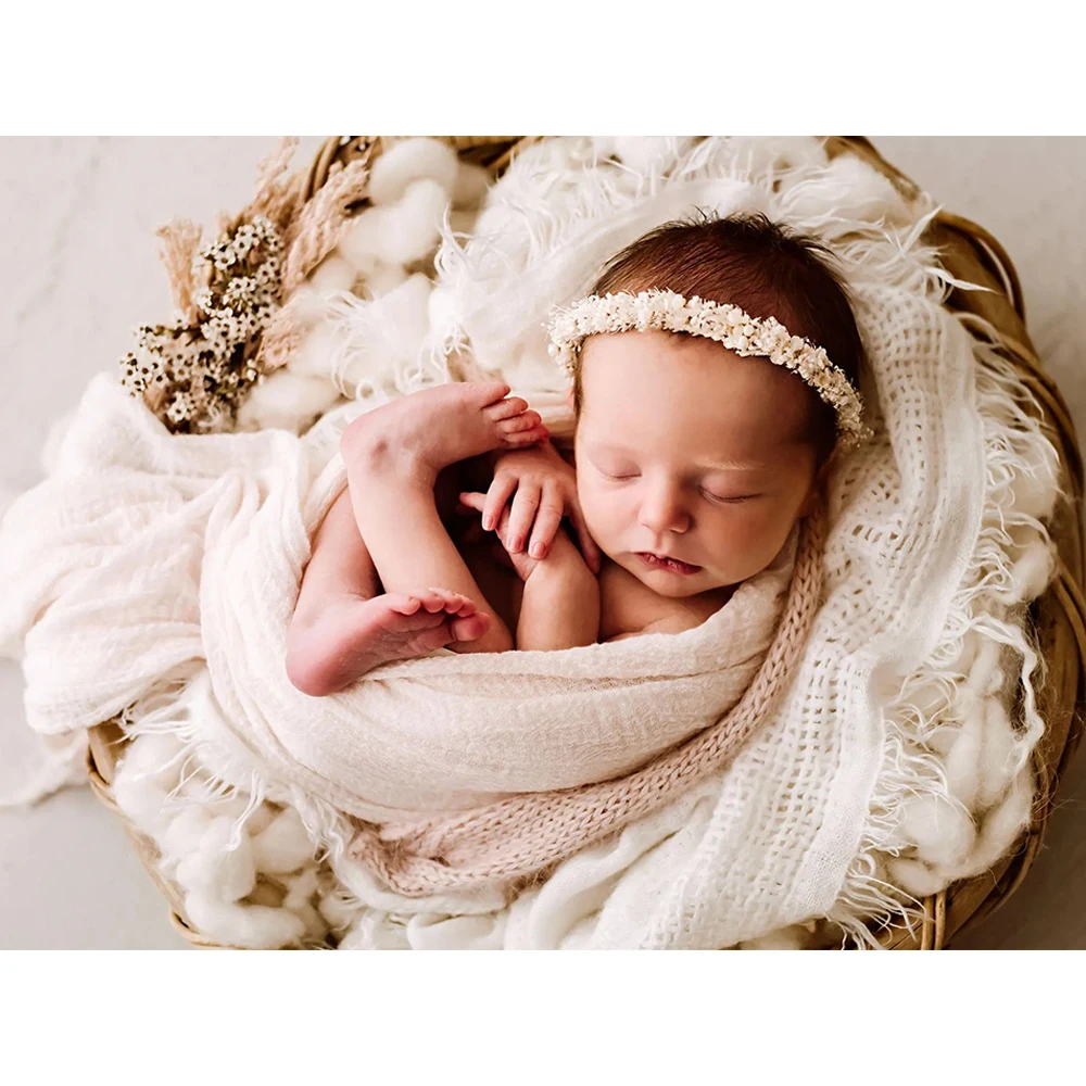 Newborn Photography Prop Wrap Cotton Gauze Fringed Woven  Baby Swaddle Blanket Soft Wraps Baby Photo Props Studio Accessories