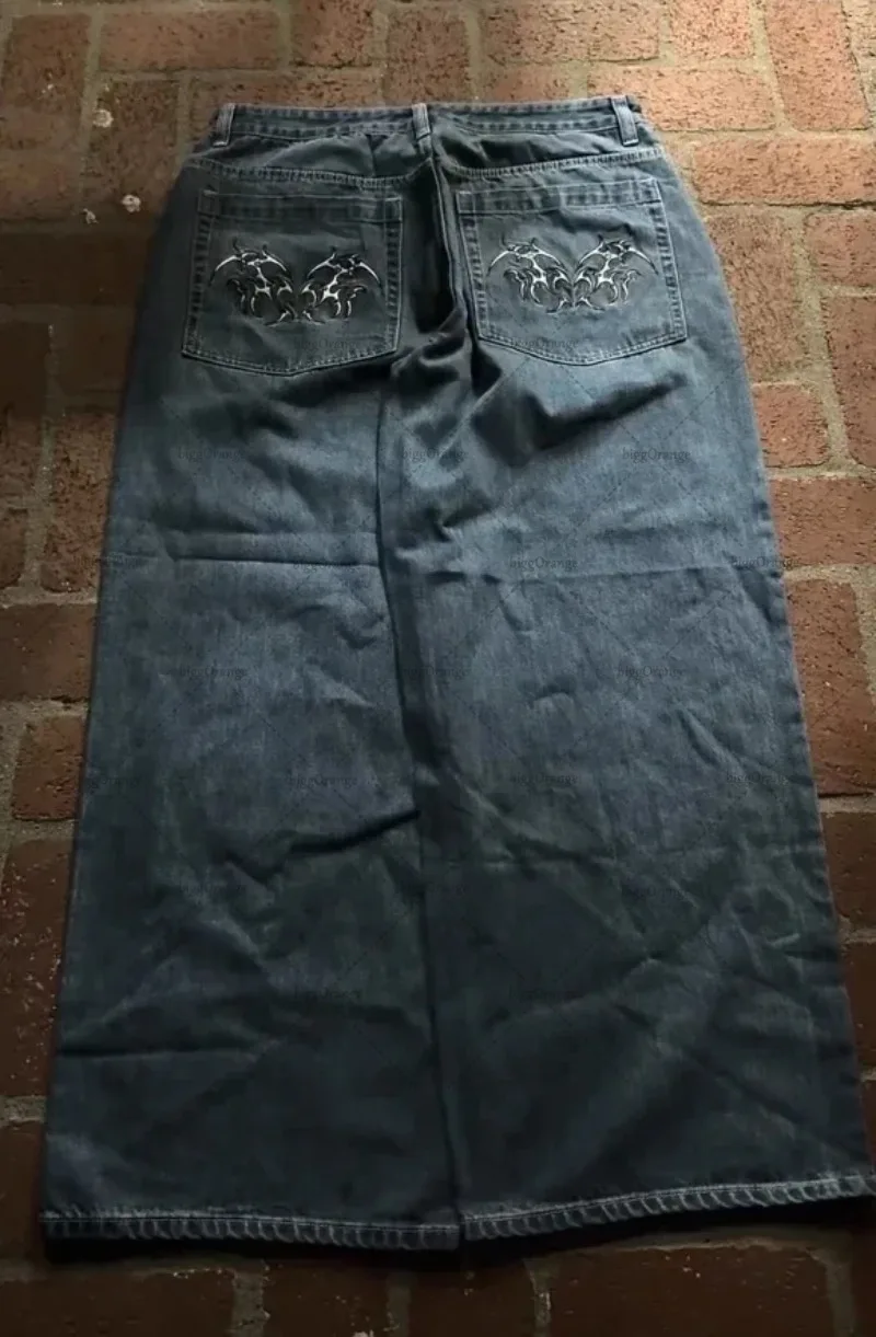 الهيب هوب الشرير Harajuku فضفاض الجينز الرجال القوطية خمر الشارع الشهير بنطلون شارع العليا الرجعية الهيكل العظمي عالية الخصر السراويل المستقيمة #3