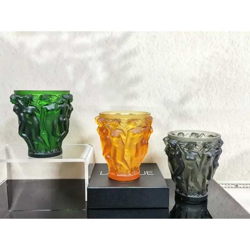 Luxury Art Deco Frosted Crystal Glass Vase Handmade Embossed Decorative Flower Pot For Dining Table Home Interior Design