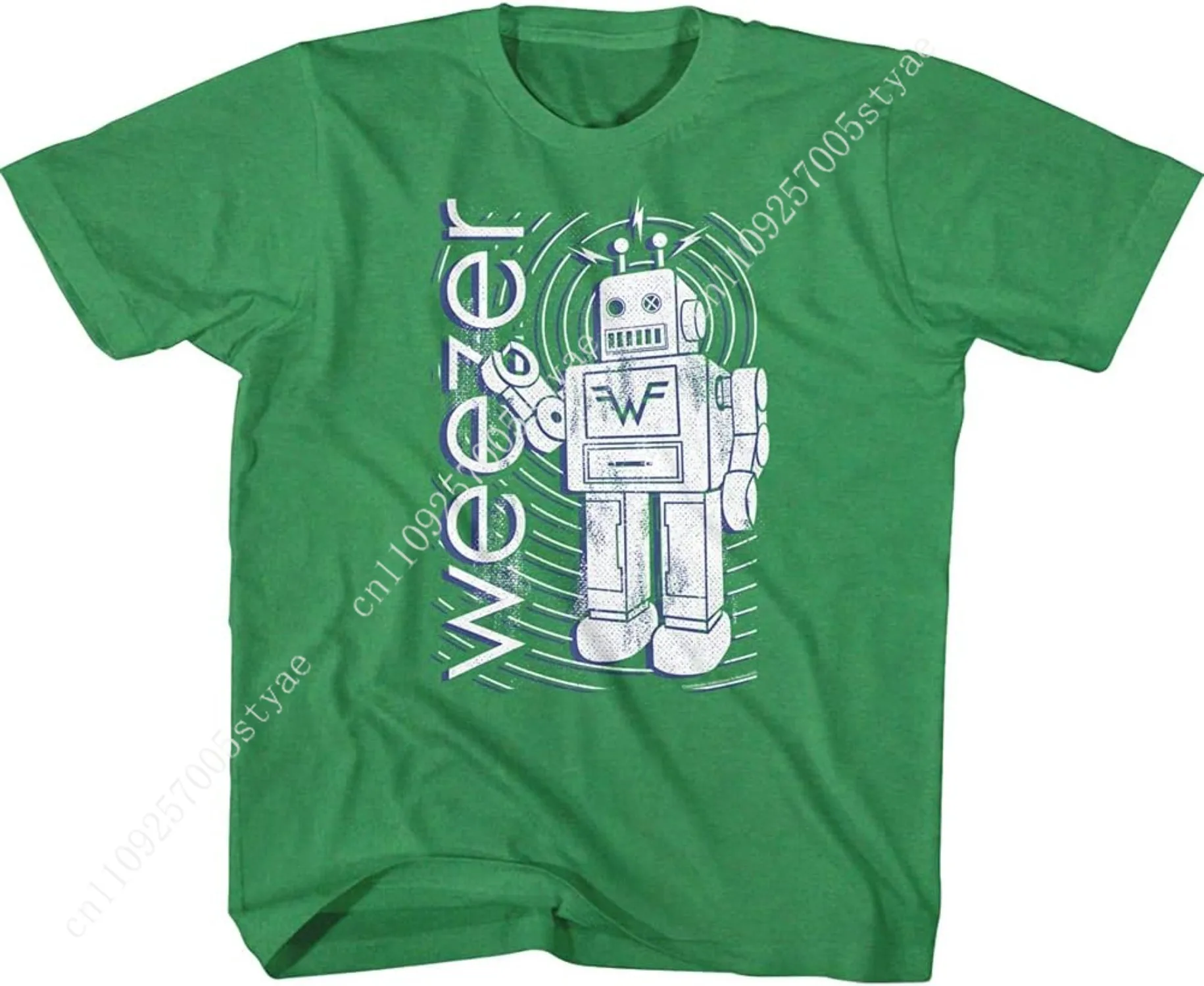 

American Classics WeezerRock Band Robot & Logo Green Youth Short Sleeve T-Shirt Graphic Tee