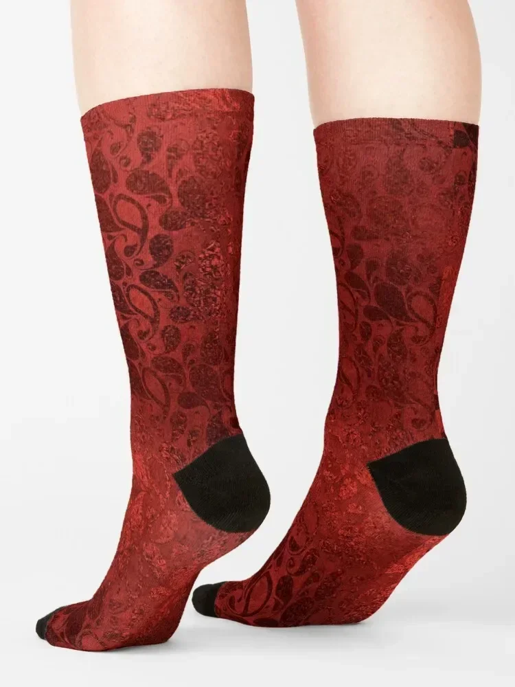 Chaussettes à motif paisley contemporain pour hommes et femmes, chaussettes courtes et amples, rouge sur rouge, hip hop d'escalade