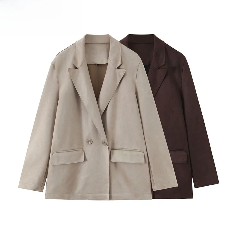 

Осенний новый женский модный простой двусторонний костюм из искусственной кожи Jaet 2025 Sle Long Sve, уличная одежда из полиэфирного волокна