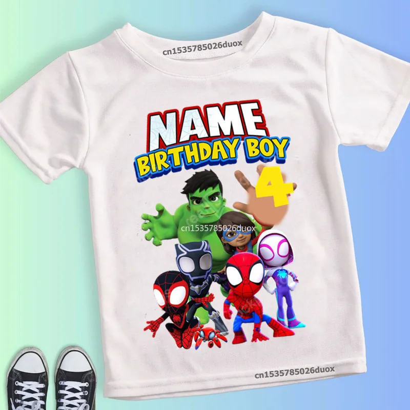 2 3 4 5 6 7 8 9 Marvel SuperHero Birthday Boy Summer Short Sleeve Shirt SpiderMan Hulk Personalize Name Birthday Boys T-shirts