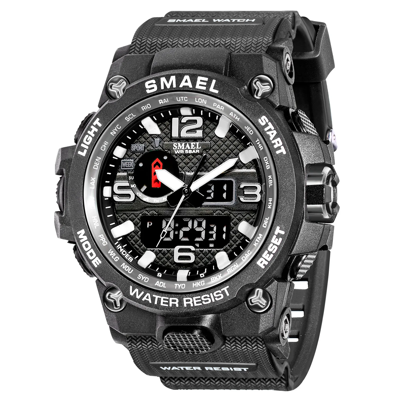 SMAEL-reloj electrónico 1545D para hombre, cronógrafo de pulsera, luminoso, resistente al agua, a prueba de golpes, con correa de silicona, para deportes al aire libre