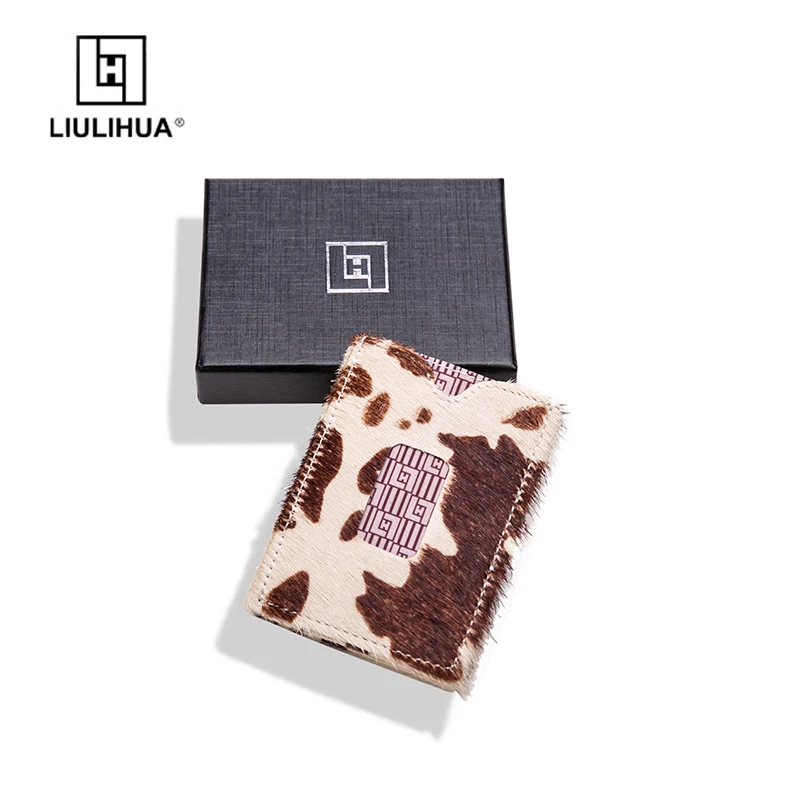 

LLH summer men's and women's ultra-thin European and American style cow pattern mini three fold Wallet