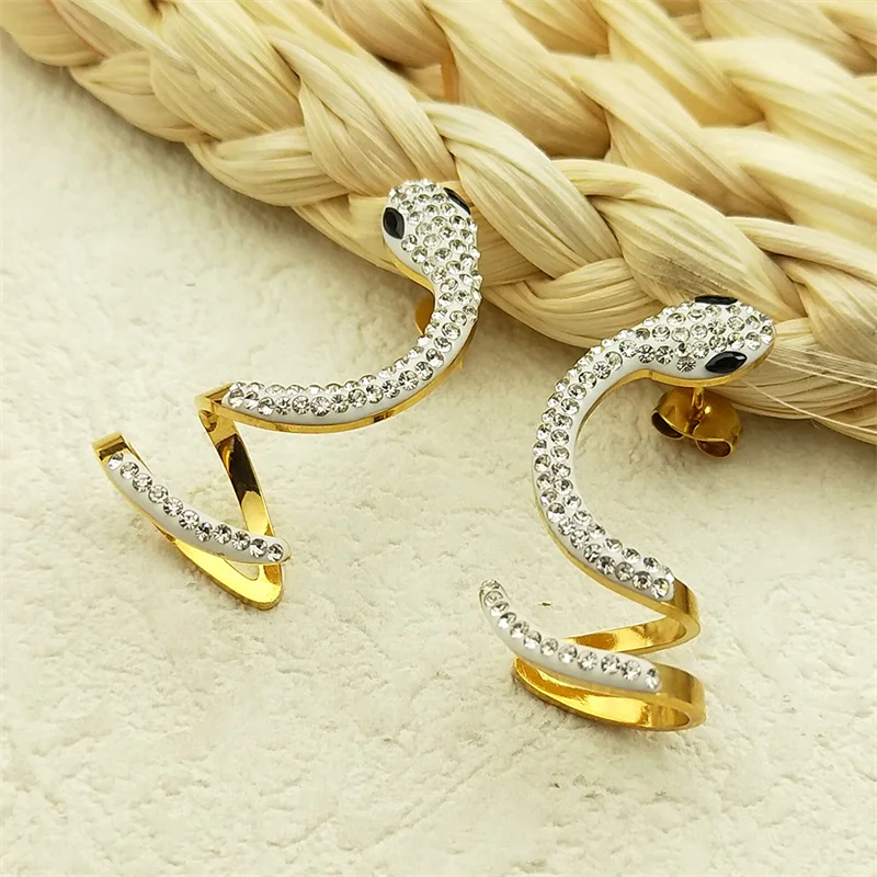 Vintage Cobra Snake Shaped Drop Earrings for Women Girls Crystal Gold Color Animals Punk Accessories Special Gifts JewelryZZ736