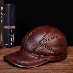 Men's Real Leather Pilot Hat Male Winter Warm Real Cow Skin Casual Wear Baseball Caps Outdoors Korean  Flying Hats