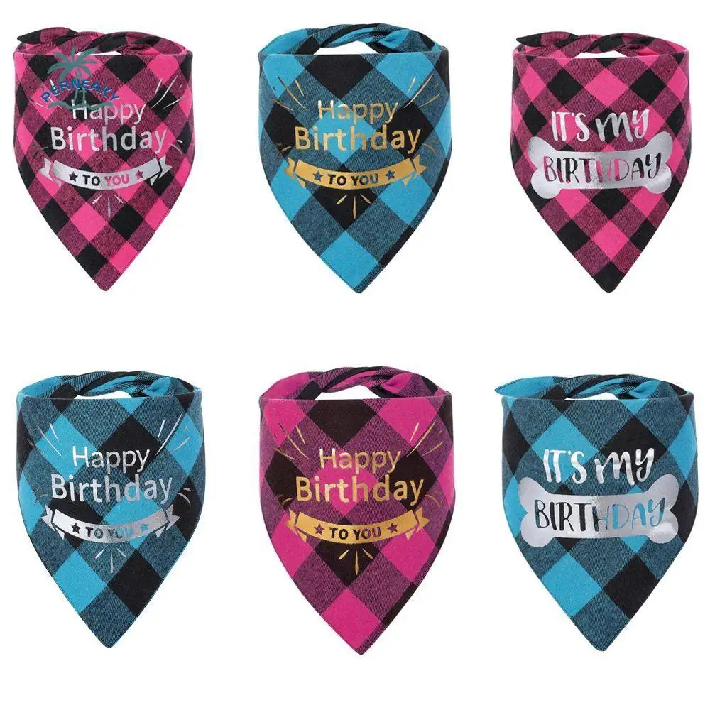 

Unique Double Sided Dog Triangle Scarf Washable Soft Pet Triangle Bandanas Breathable Printed Dog Bandanas Birthday Theme
