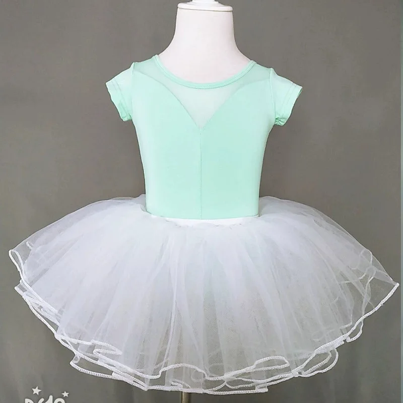 

Балетный трико для девочек с короткими рукавами, танцевальные костюмы для выступлений, детские гимнастические трико из тюля с юбкой, балетная танцевальная одежда, боди