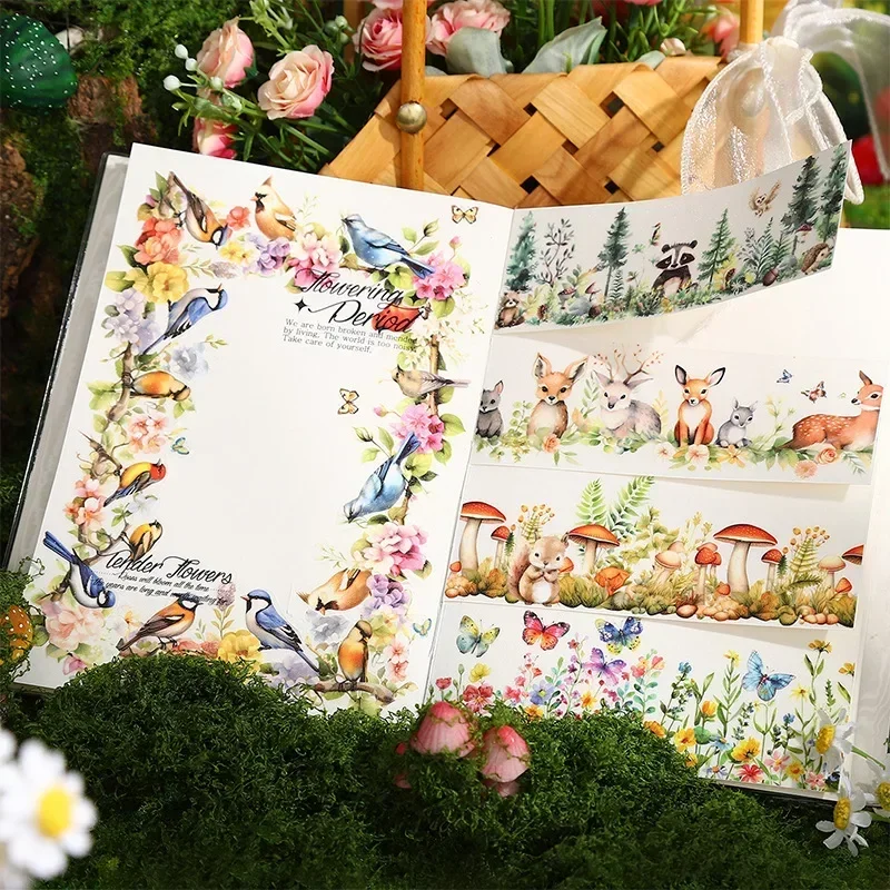 1Roll Adhesives Tape School Glitter PET Animal Small World Supplies Material Tapes Scrapbook Decoration Stickers 50mm*2m