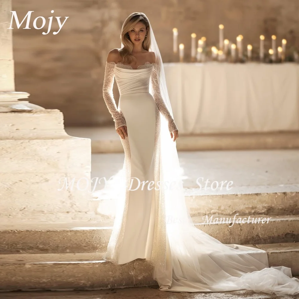 Mojy Long Sleeves Mermaid Trumpet Sweetheart Wedding Dresses Custom Made Rode De Vestidos De Noche Elegantes