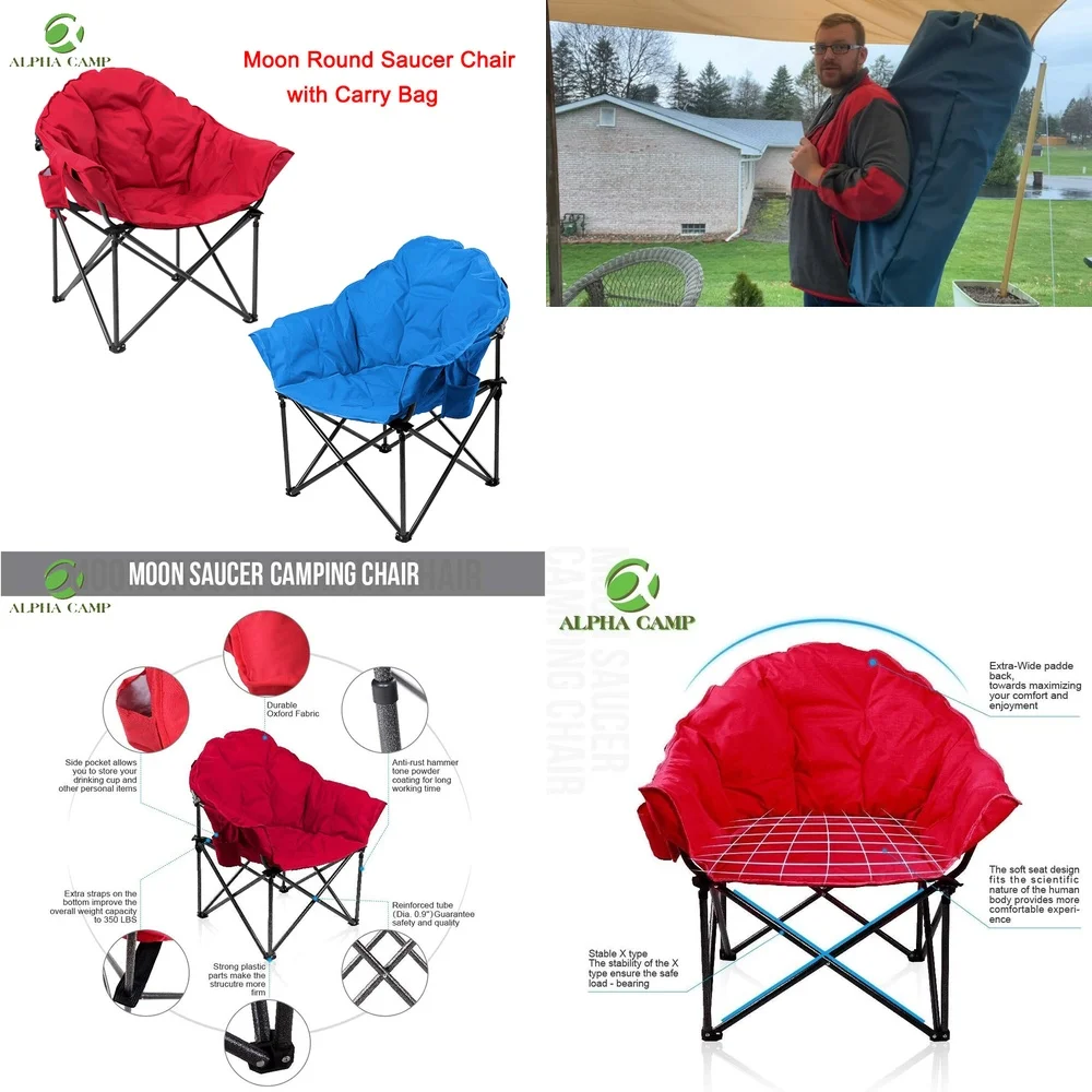 

camping chairPortable Oversized Camping Chair with Cup Holder Padded Moon Saucer Outdoor Lightweight Foldable Lawn Chair for