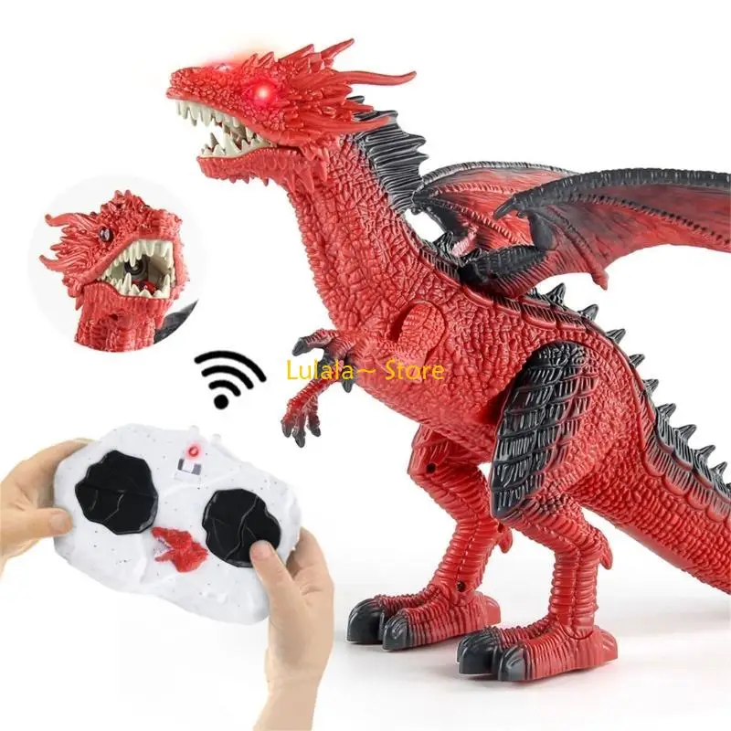 Y4QA Remote Control Dinosaur Walking Toy Electric Smoke Dinosaur Toy with Flap Wing for Boy and Girls Battery-Powered