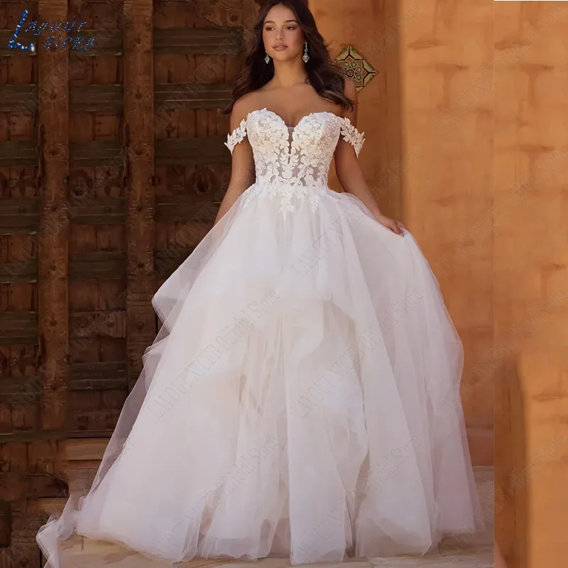 LAYOUT NICEB Classic Plus Size abiti da sposa per le donne abito da ballo moderno con magnifico corpetto di pizzo abiti da sposa Sweep Train