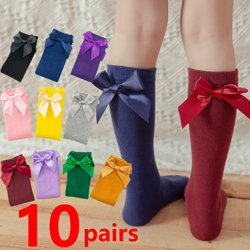 1/5/10 Paare/los Mädchen Kinder Feste Socken Sets Nette Kinder Baumwolle Bowknot Weiß Strumpf für Mädchen Lange Socke mode Tanz